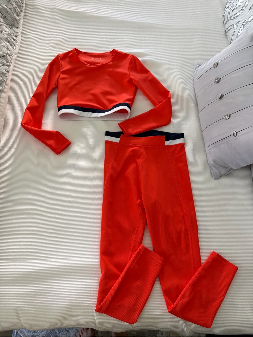 Orange Active Leggings Set - Long Sleeve Crop Top & High-Waist Bottoms